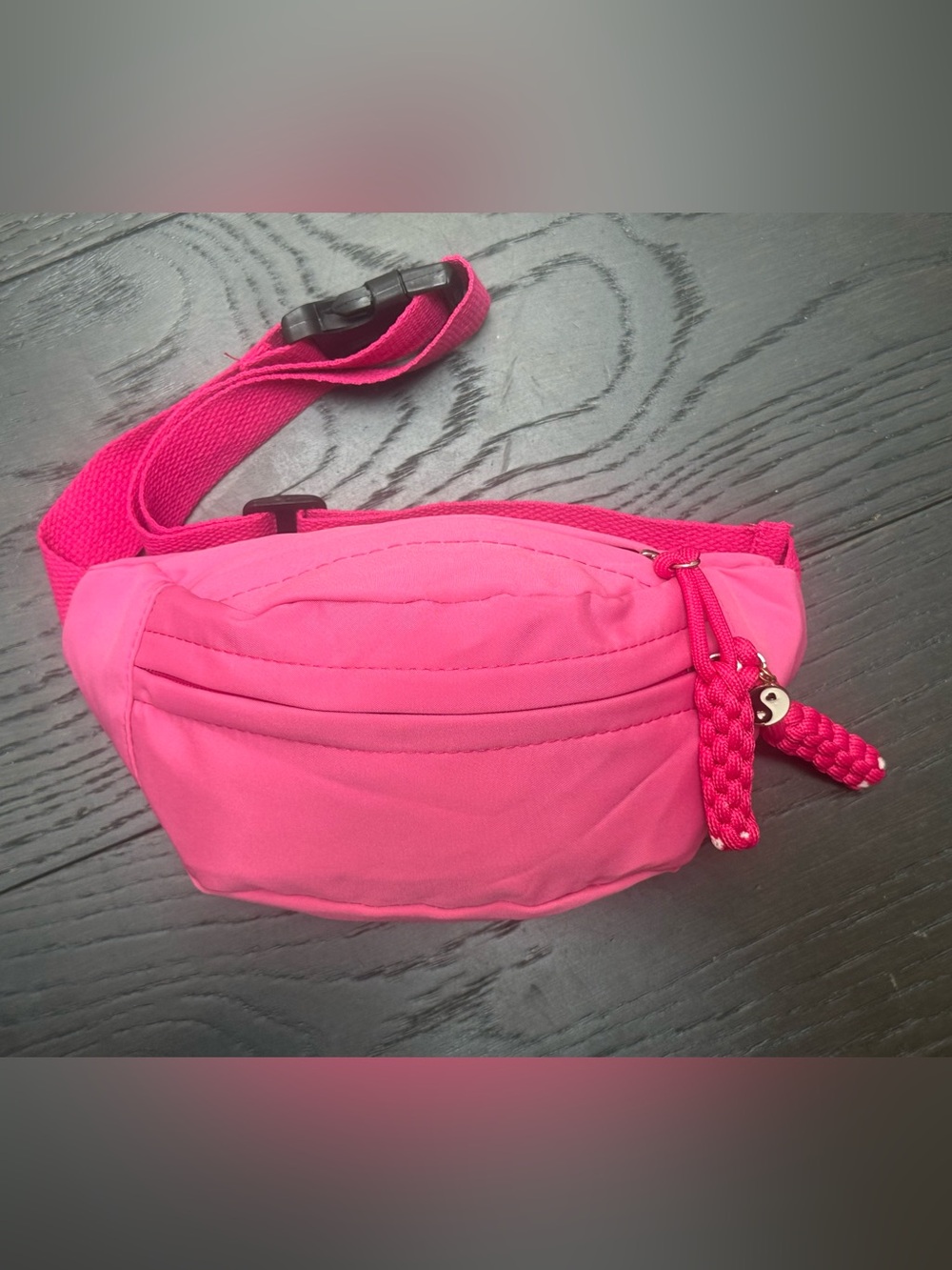 Kids Hot Pink Fanny Pack Waist Bag with Black & White Yin Yang Charm